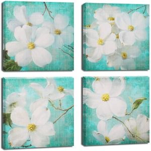 Set of 4 Teal Bathroom Decor Wall Art Teal Wall Decor Wall Decor 12"x12"